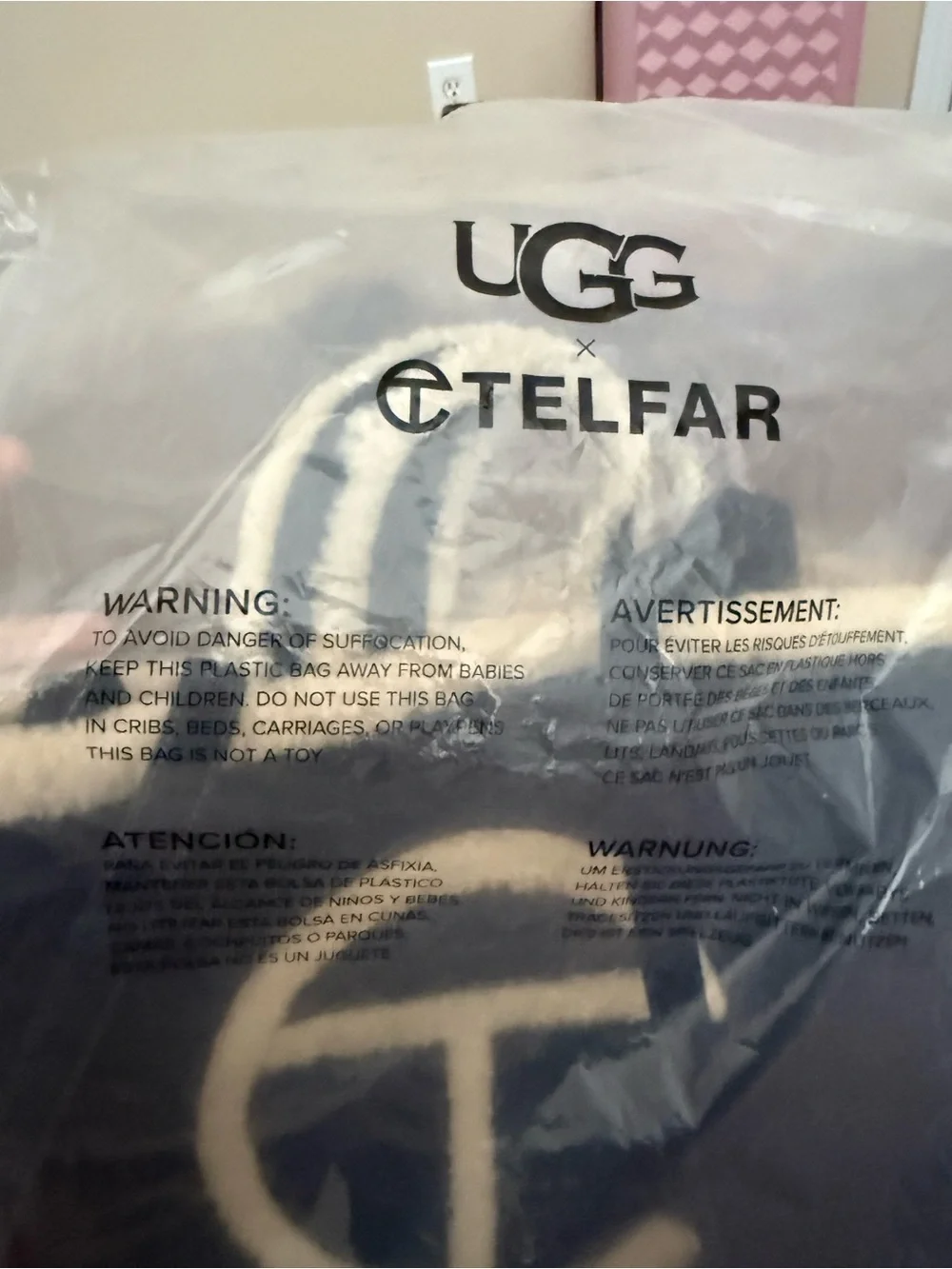 Telfar x UGG Large Shopper Navy Shearling-Trim Tote Bag